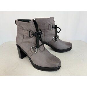 Sorel Grey Leather Boots Lace Up Heeled Women's Sz 9